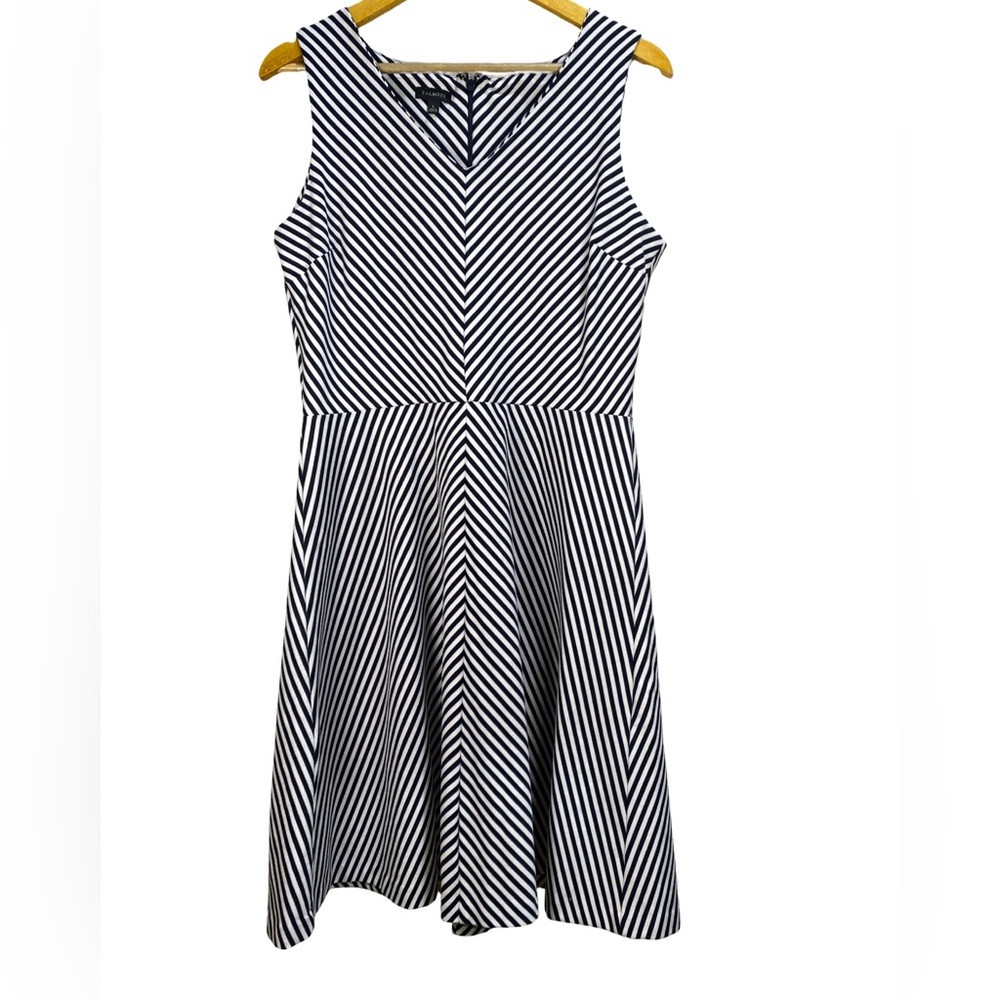 Talbots Black & White Stripe Sleeveless Stretch Midi Dress‎ | Size Large
